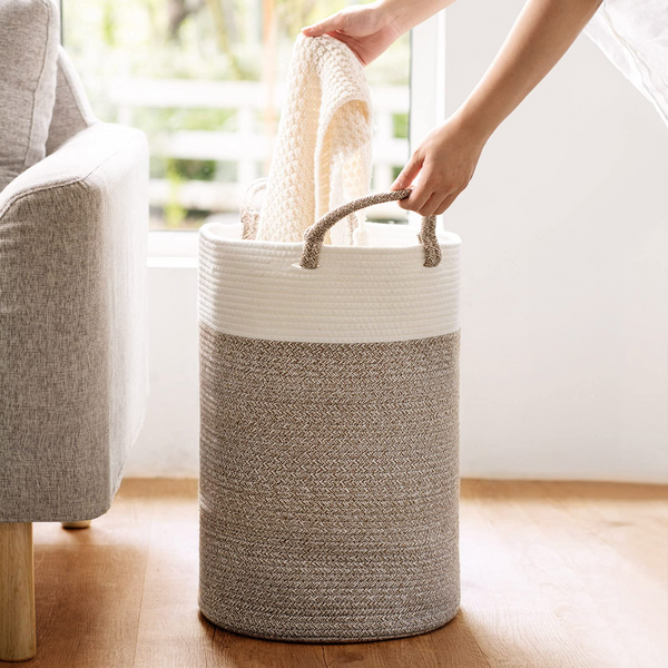 1pc Handmade Knitted Thickened & Foldable Large Laundry Basket With Hemp  Rope Handles